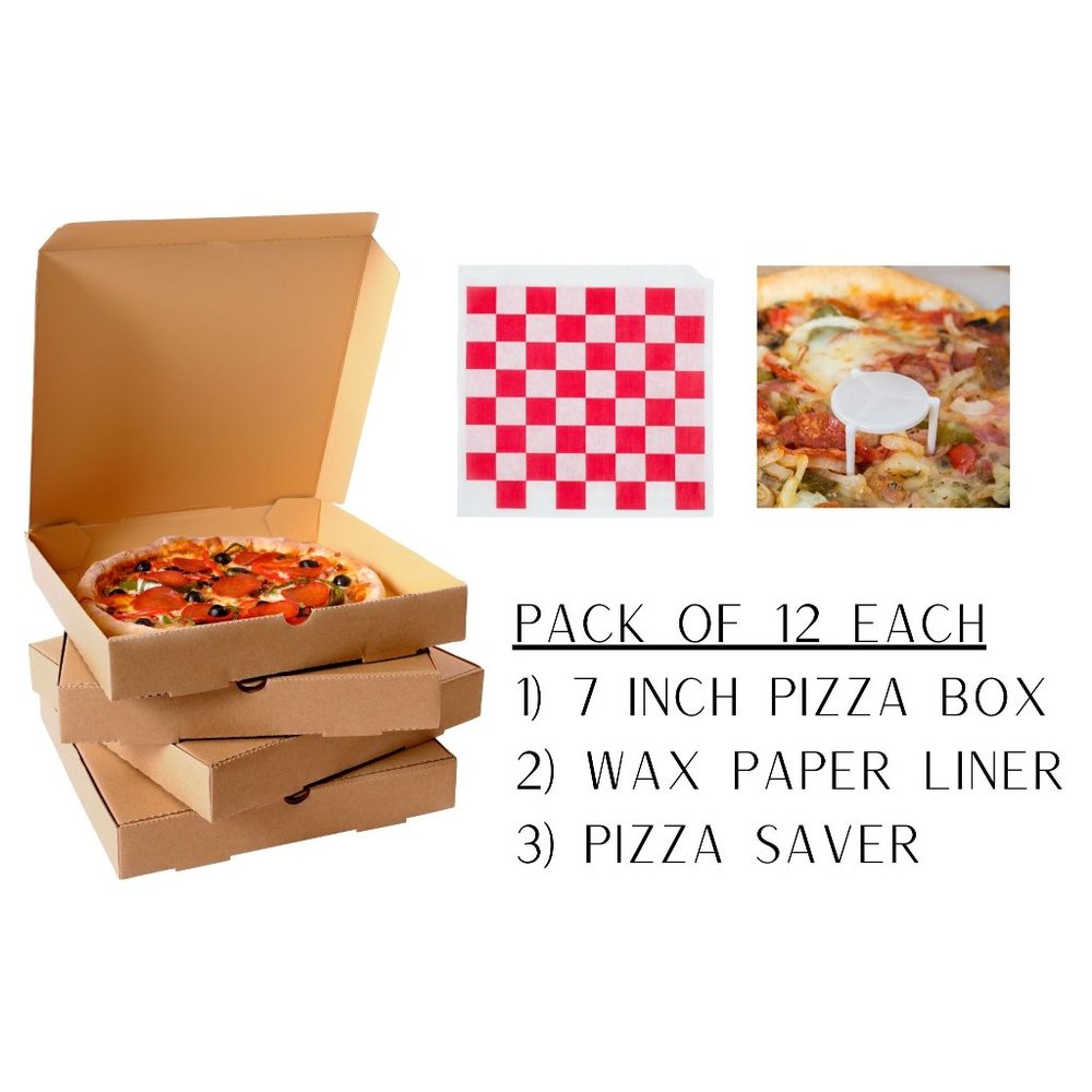 Pack of 12 Pizza Boxes Set -  7" Kraft Pizza Box, Pizza Box, Cookie Box, Pizza